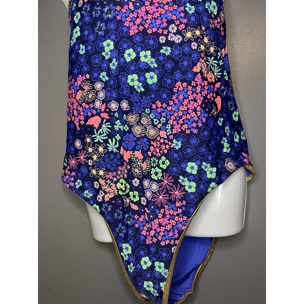 Aerie Swimsuit Womens XL Blue Floral One Piece Triangle Crisscross Back Strappy - Picture 3 of 12